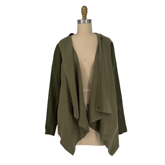 Blank NYC Draped Open Front Jacket Womens Small Olive Green Linen Blend - Picture 8 of 16
